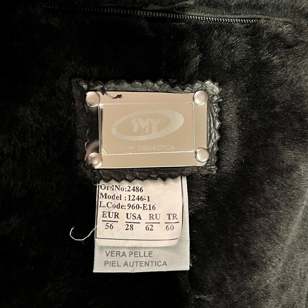 SMYTHSON (or Frank Smythson Ltd.) Mens' Black Shearling Lamb ¾ length Nappa Leat - Picture 7 of 8
